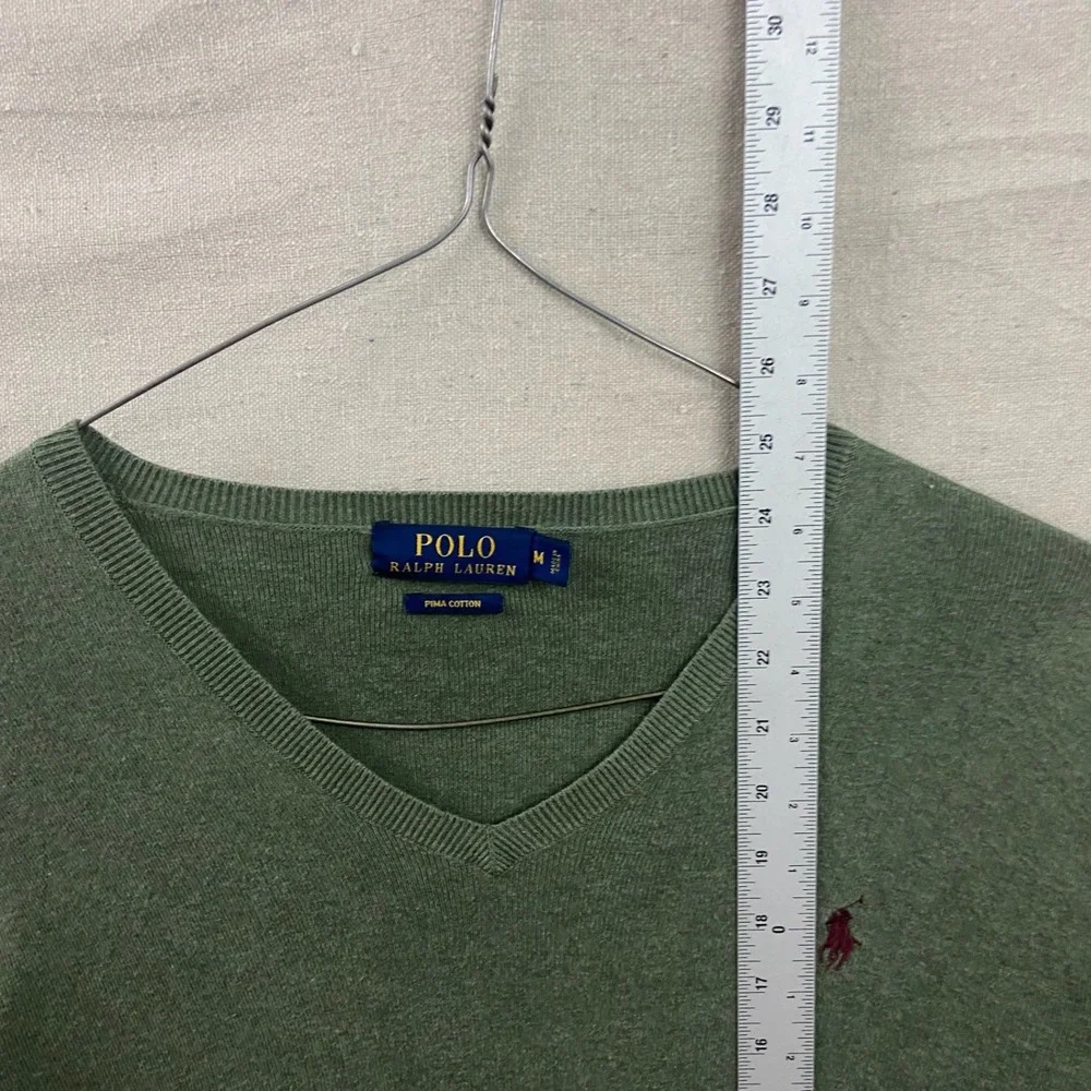 Polo Ralph Lauren‎ V-Neck Sweater Mens Medium Green Pima Cotton Pony Logo